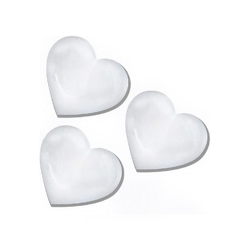 Selenite Crystal Heart Stone - 3 Pcs | HIMALAYAN GLOW